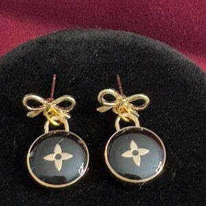 Upcycled, Double-Sided Fleur “Skittle” in Black and Gold Frame Earrings!